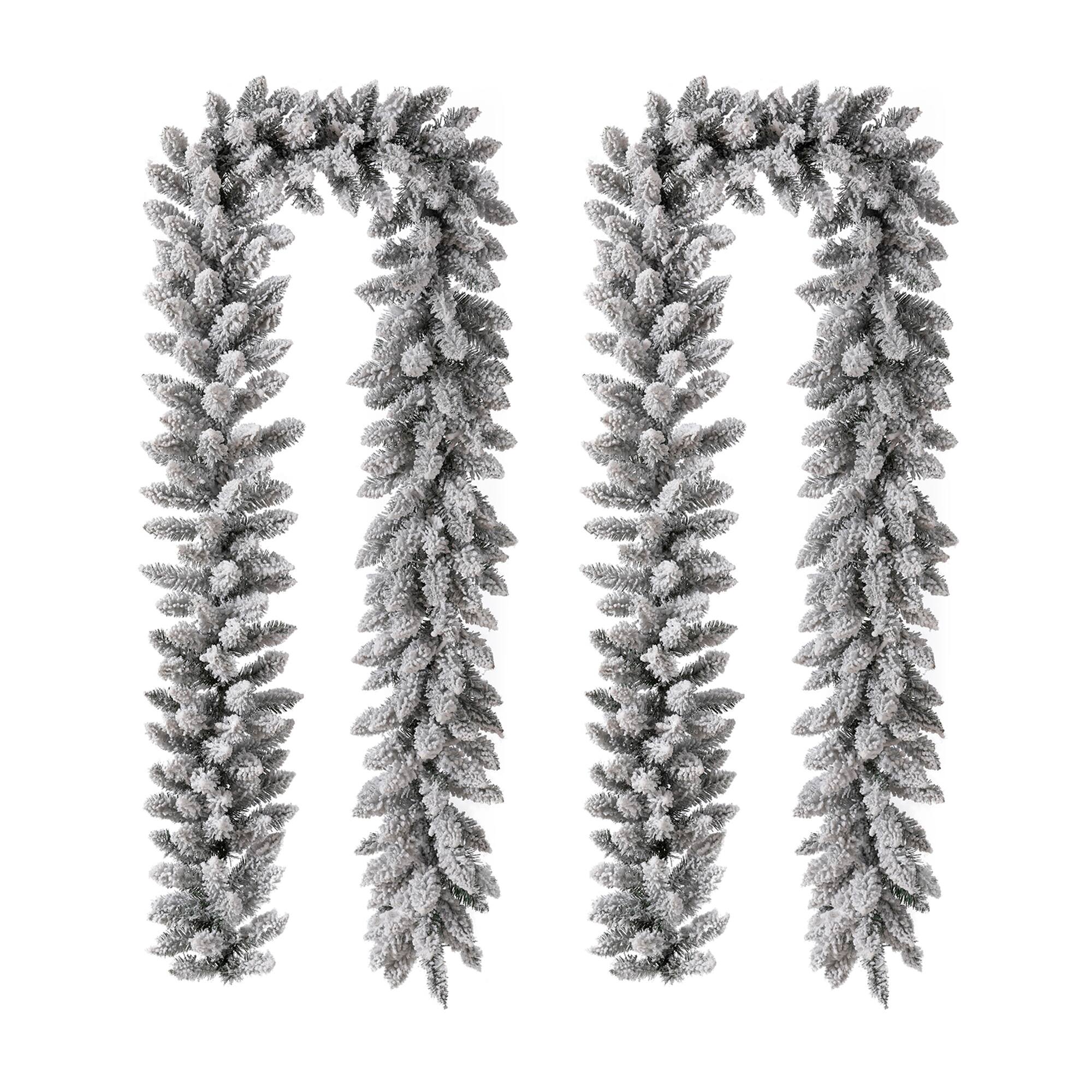 Glitzhome® 9ft. LED Snow Flocked Christmas Garlands with Timer, 2ct.